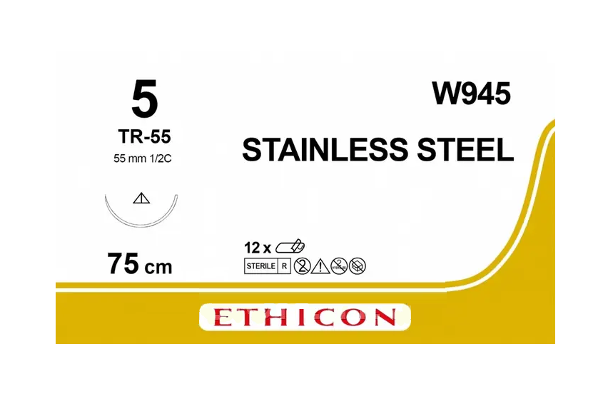 Хірургічний дріт Ethicon (Surgical Steel) 5, довжина 75 см, голка 55 мм, W945