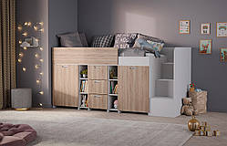 Ліжко зі столом та шафами в кольорі дубсонома MS702