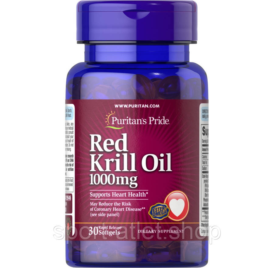 Жирні кислоти Puritan's Pride Red Krill Oil 1000 mg, 30 капсул, фото 1