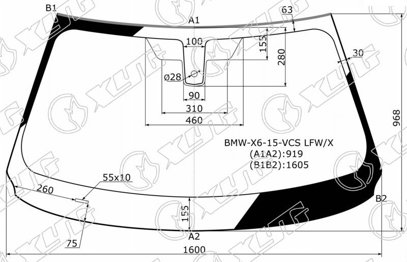 Стекло ветровое (лобовое) BMW X6 (F16) (Внедорожник) (2014-2018), BENSON, Ветровое зелен. датчик VIN молдинг - фото 4 - id-p1531686493