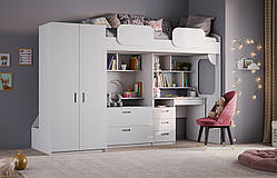 Ліжко стінка зі столом та шафами в білому кольорі MS701
