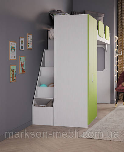 Купить Кровать стенка со столом и шкафами в зеленом цвете MS701, цена ...