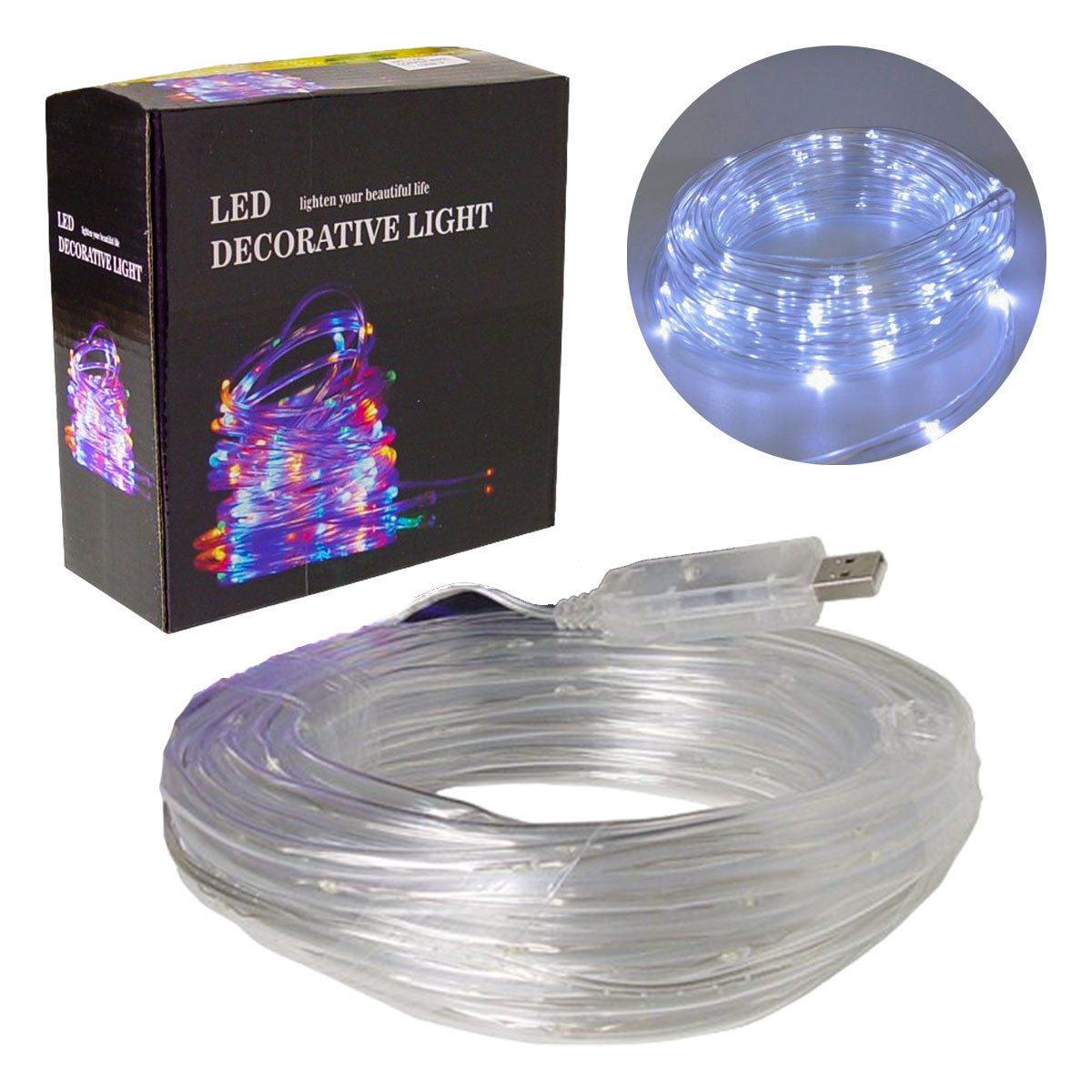 Світлодіодна гірлянда дюралайт Xmas Pipe 7299 10м 100 LED від USB Холодний білий, фото 1