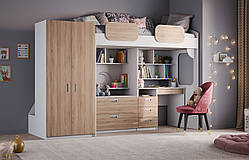 Ліжко стінка зі столом та шафами в кольорі дубсонома MS701