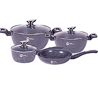 Набор посуды Higer Kitchen НК-314 с гранитным покрытием на 7 предметов серый Набор кастрюль с крышками