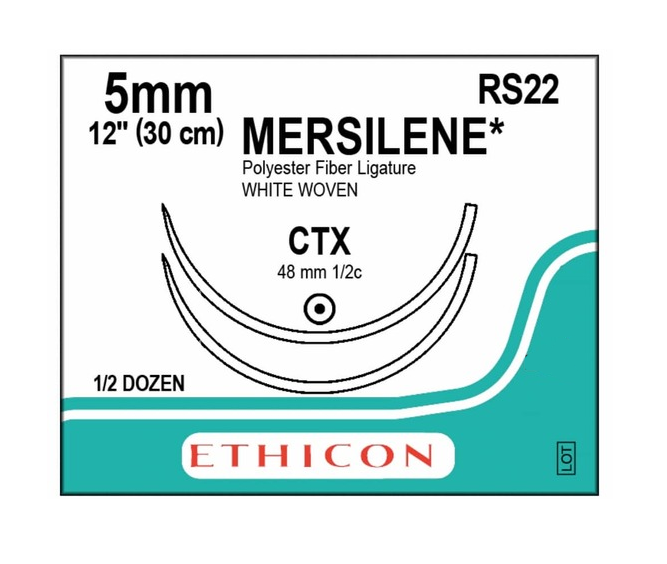 Хірургічна стрічка Ethicon Мерсілен (Mersilene Tape) довжина 40 см, 2 кільк. голки 48 мм, RS22