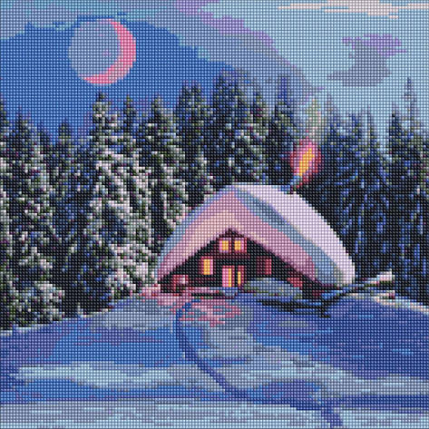 Алмазна мозаїка AMO7388 Засніжена хатинка, 40x40см Ideyka на підрамнику, фото 1