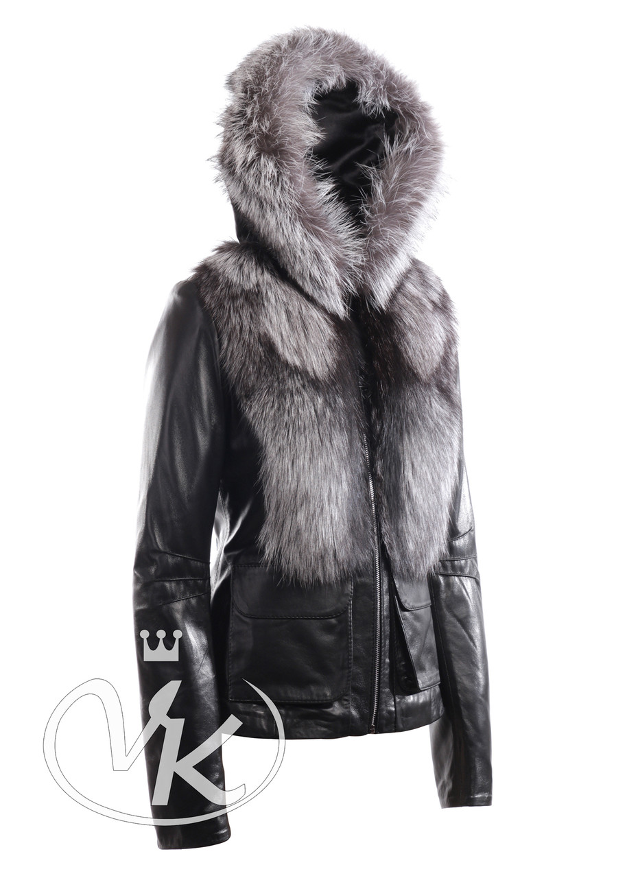 Женская кожаная куртка с мехом чернобурки демисезонная (Арт. AL202-2) - фото 3 - id-p24209838