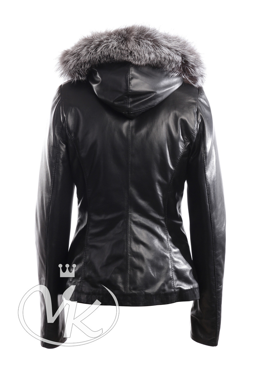 Женская кожаная куртка с мехом чернобурки демисезонная (Арт. AL202-2) - фото 4 - id-p24209838