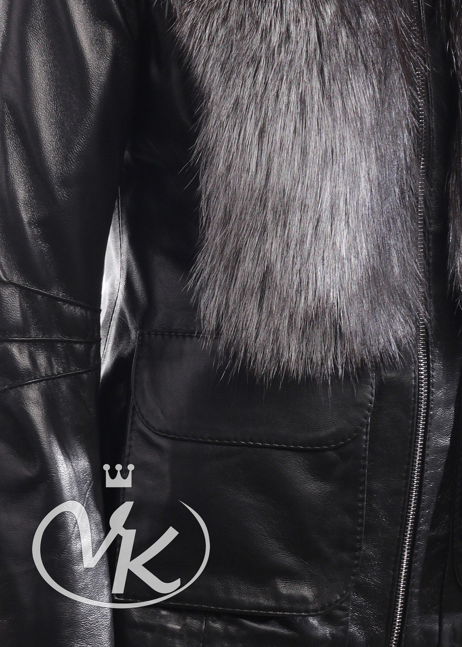 Женская кожаная куртка с мехом чернобурки демисезонная (Арт. AL202-2) - фото 7 - id-p24209838