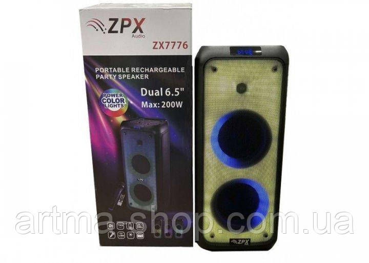 Портативна колонка ZPX ZX-7776 BT із мікрофоном USB/Bluetooth/FM/LED/TWS 200W + пульт Д/У