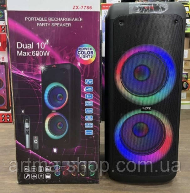 Портативна колонка ZPX ZX-7786 BT із мікрофоном USB/Bluetooth/FM/LED/TWS 250W + пульт Д/У