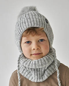 Вязаний комплект зимовї шапки з помпоном та снудом для хлопчика - Артикул 3151