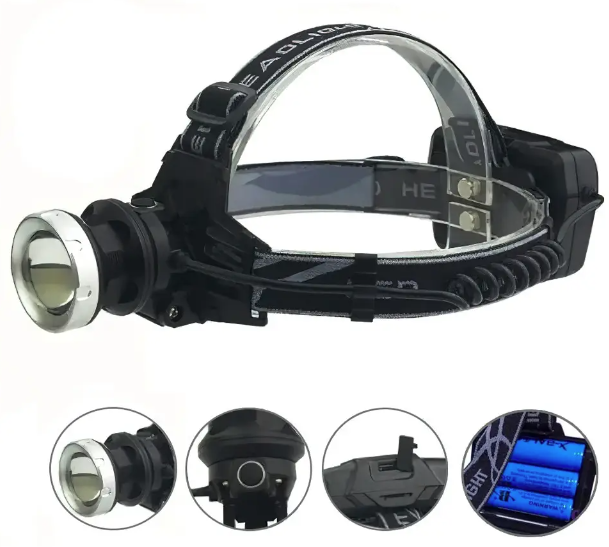 Мощный налобный фонарь аккумуляторный P50, 3 режима, LED фонарик на голову, черный прожектор, GN23 - фото 3 - id-p1715458562