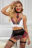 Сексуальний ігровий костюм школярки спідниця, пояс з підтяжками, ліф, краватка, трусики, фото 5