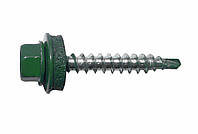 Саморіз покрівельний пофарбований по дереву 4,8х70 RAL 6005 (яскраво-зелений).(упаковка 100 шт)