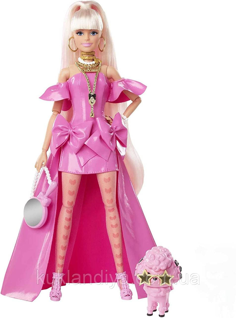 Лялька Barbie Extra Fancy блондинка в рожевому платті з цуценям (HHN11/HHN12)