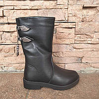 Чоботи чорні "Крила" з ланцюжком, блискавка