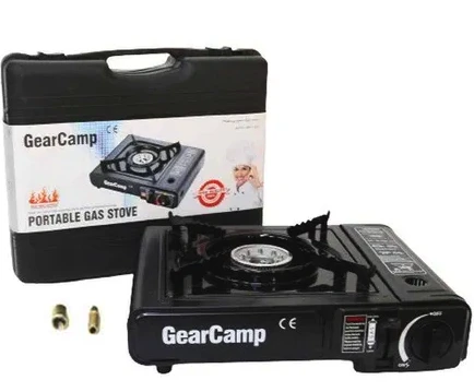 Портативна туристична газова плита з п'єзопідпалом Camp Gear BDZ-155-A з пластиковим кейсом + штуцер на балон
