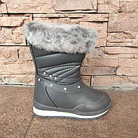 Чобітки-дутики сірі з камінчиками і блискавкою ззаду