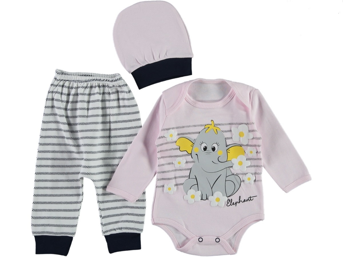 Комплект дитячого одягу (шапочка + боді + штани) 68 розмір на дівчинку 3-6 місяців