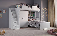 Кровать двухъярусная с шкафом для одежды в белом цвете MS717
