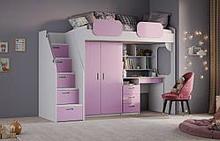 Ліжко зі столом та шафою для одягу в лавандовому кольорі MS701
