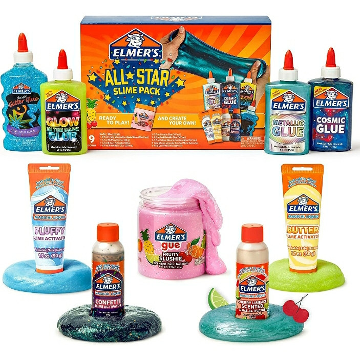 Величезний Набір для створення слаймів Elmer's All Star Slime Клей Елмерс, Активатори, Слайм 9 шт (00145)