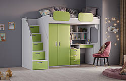Ліжко зі столом та шафою для одягу в зеленому кольорі MS701