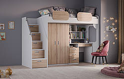 Ліжко зі столом та шафою для одягу в кольорі дубсонома MS701
