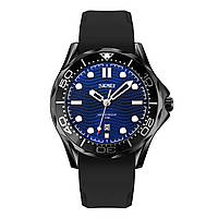 Роскошные деловые кварцевые наручные часы Skmei 9276PBKBU Black-Blue Silicone Strap