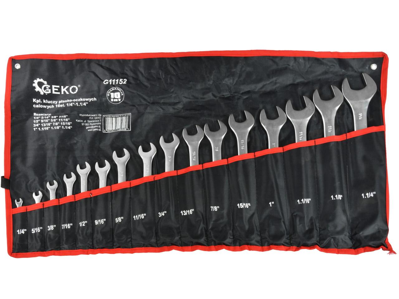 Набір ключів комбінованих дюймових 16 шт. Geko 1/4 "-1,1 / 4"