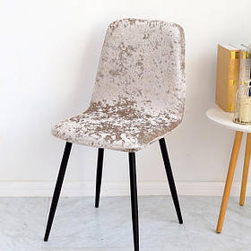 Чохол на стілець оксамитовий. Універсальний еластичний чохол на стілець. Велюровий чохол на стілець зі спинкою (бежевий)