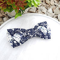 Бабочка галстук для детей, для девушек темно-синяя цветочный принт BW Cotton