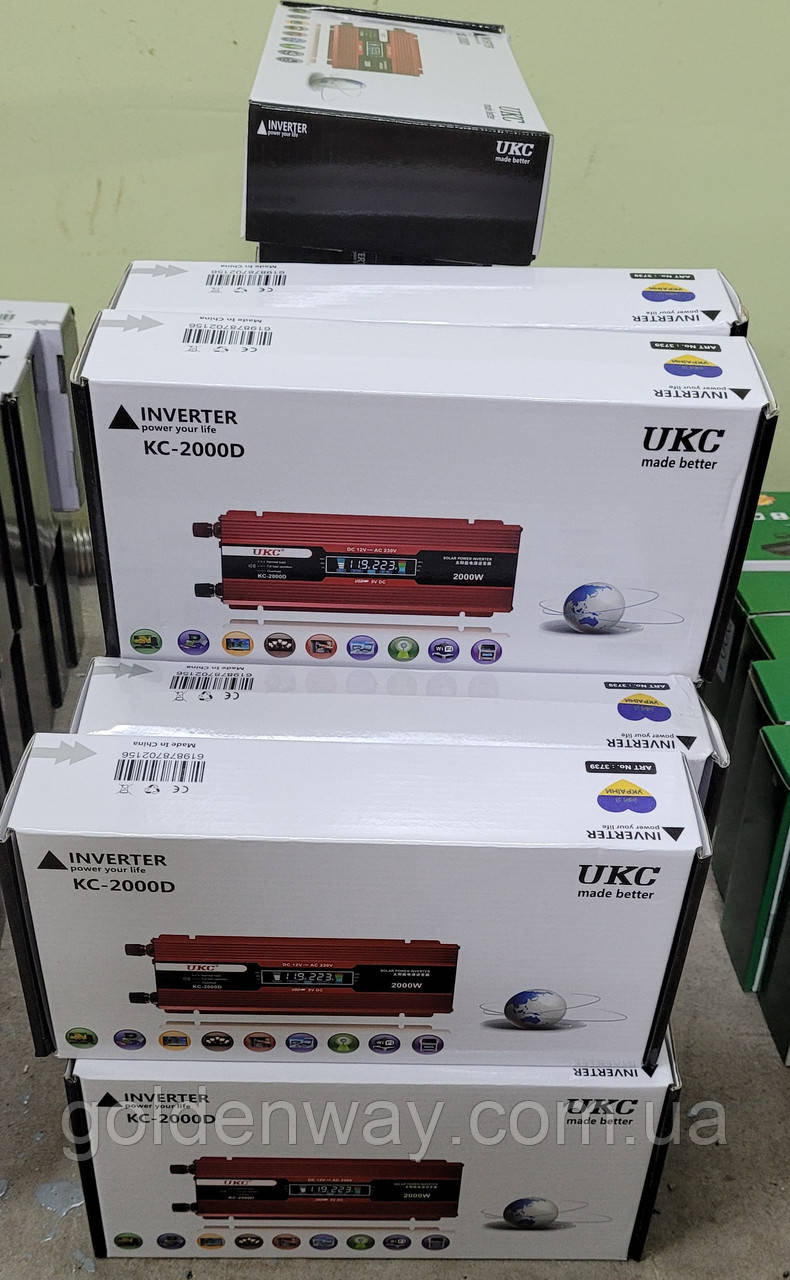 Автомобільний перетворювач напруги інвертор ORIGINAL UKC з 12 V на 220 V 2000 W KC-2000D з дисплеєм 2000 Вт