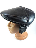 Кепка мужская пятиклинка фуражка с ушами кепки 5 клинка Экокожа Черная размер 55 56 57 58 59 60