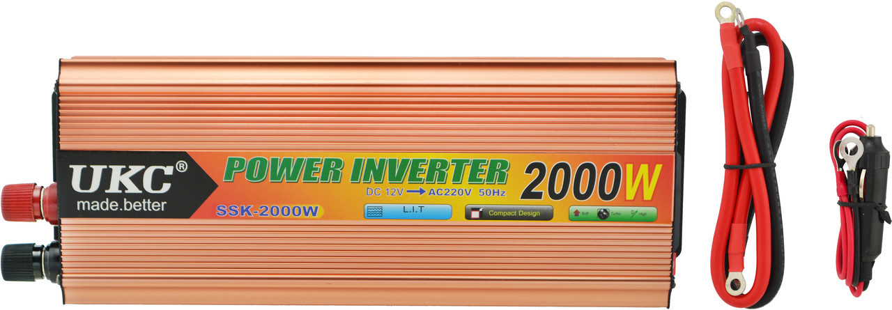 Перетворювач напруги, інвертор автомобільний 2000 W UKC SSK, 12/220
