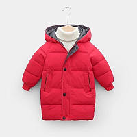 Куртка детская теплая зима удлиненная красная 3-7 лет