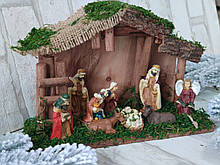 Різдвяний вертеп з дерева та кераміки, різдвяна шопка, 18*25*9 см