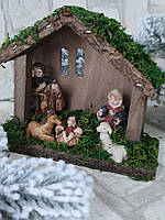 Різдвяний вертеп з дерева та кераміки, різдвяна шопка, 12*14*5 см