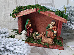 Різдвяний вертеп з дерева та кераміки, різдвяна шопка,  9*12*5  см