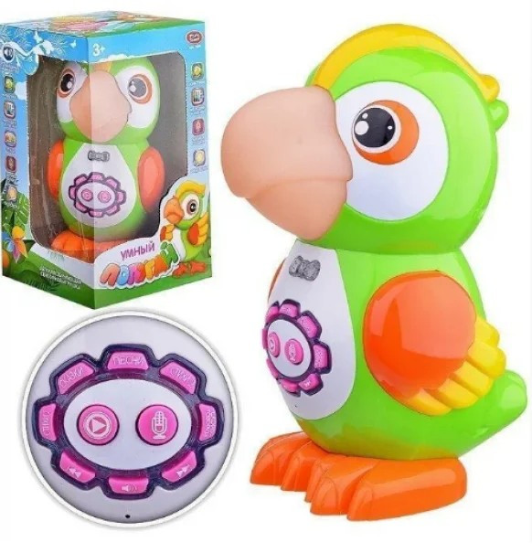 Папуга-казник 23,5 см, сенсорний, 7496 навчальний, звук рус, світло, вірші, скоромовки, запис