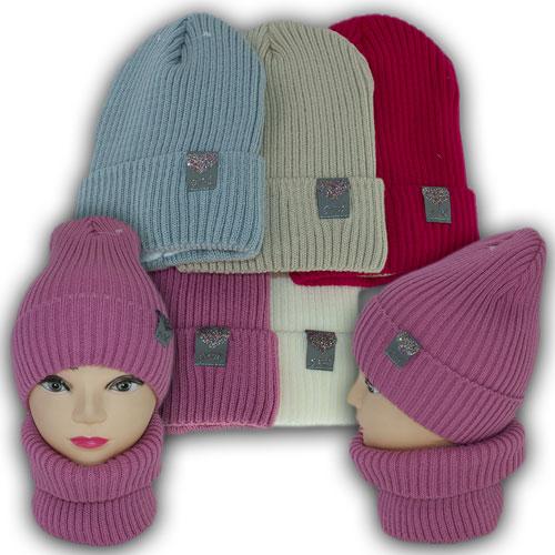 ОПТ Дитячий комплект — шапка та шарф для дівчинки, р. 48-52 (5 шт./набір), фото 1