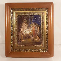 Икона Рождество Христово, лик 10х12 см, в коричневом деревянном киоте