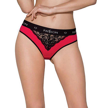 Трусики з широкою гумкою і мереживом Passion PS001 PANTIES L, red-black, фото 2