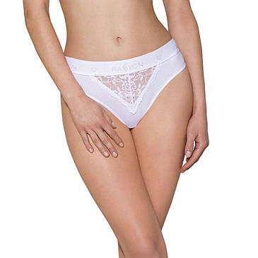 Трусики з широкою гумкою і мереживом Passion PS001 PANTIES M, white, фото 1