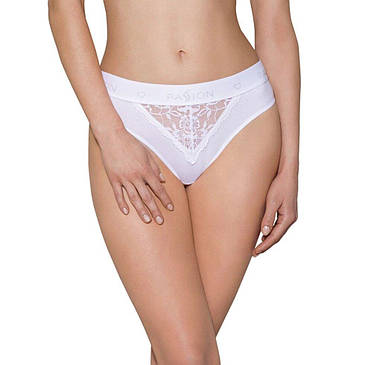 Трусики з широкою гумкою і мереживом Passion PS001 PANTIES S, white, фото 1