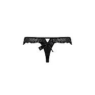 Мереживні трусики-танга з атласним бантиком Passion NAJA THONG XXL/XXXL, black, фото 3