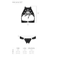 Комплект, відкритий топ та трусики з еко-шкіри з люверсами Passion MALWIA SET with Open Bra L/XL black, фото 3