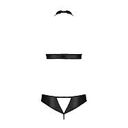 Комплект, відкритий топ та трусики з еко-шкіри з люверсами Passion MALWIA SET with Open Bra L/XL black, фото 4